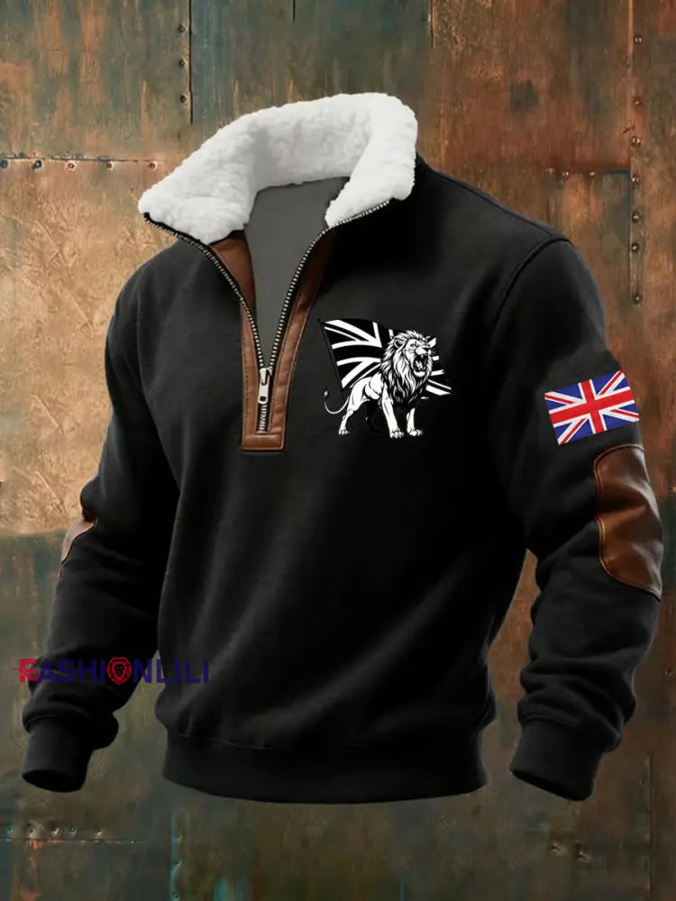 Men’s Vintage England Flag Lion Printed Sweatshirt Black / S