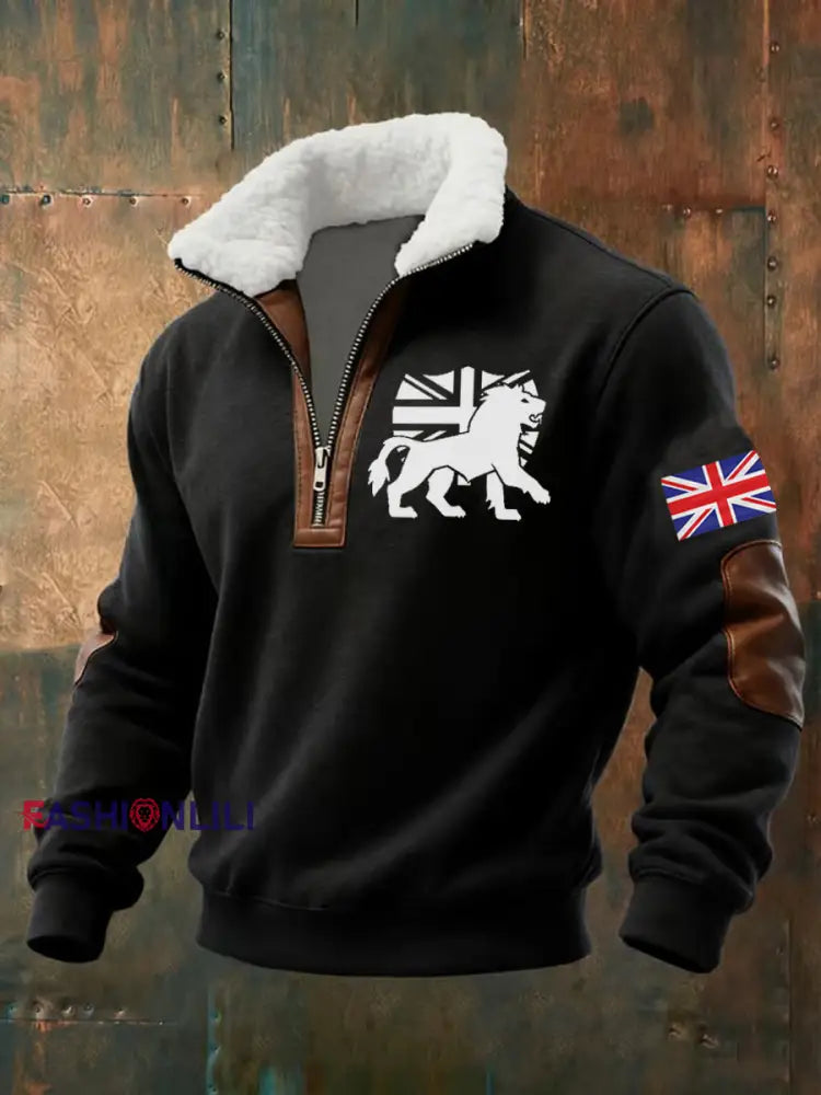 Men’s Vintage England Flag Lion Printed Sweatshirt Black / S