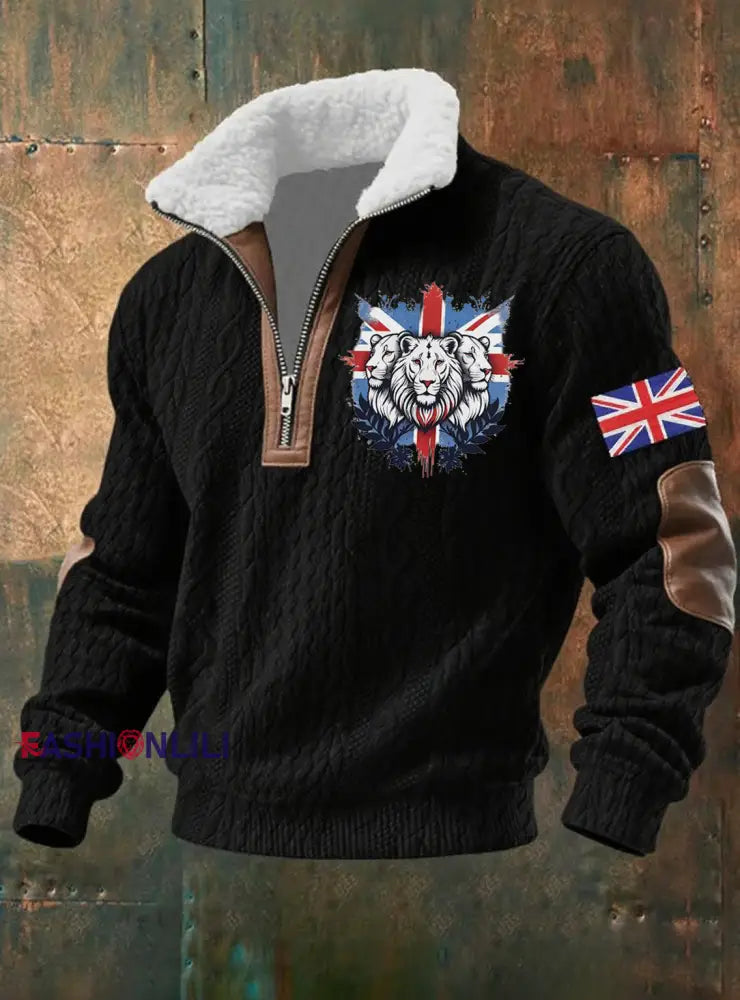 Men’s Vintage England Flag Lion Printed Sweatshirt Black / S