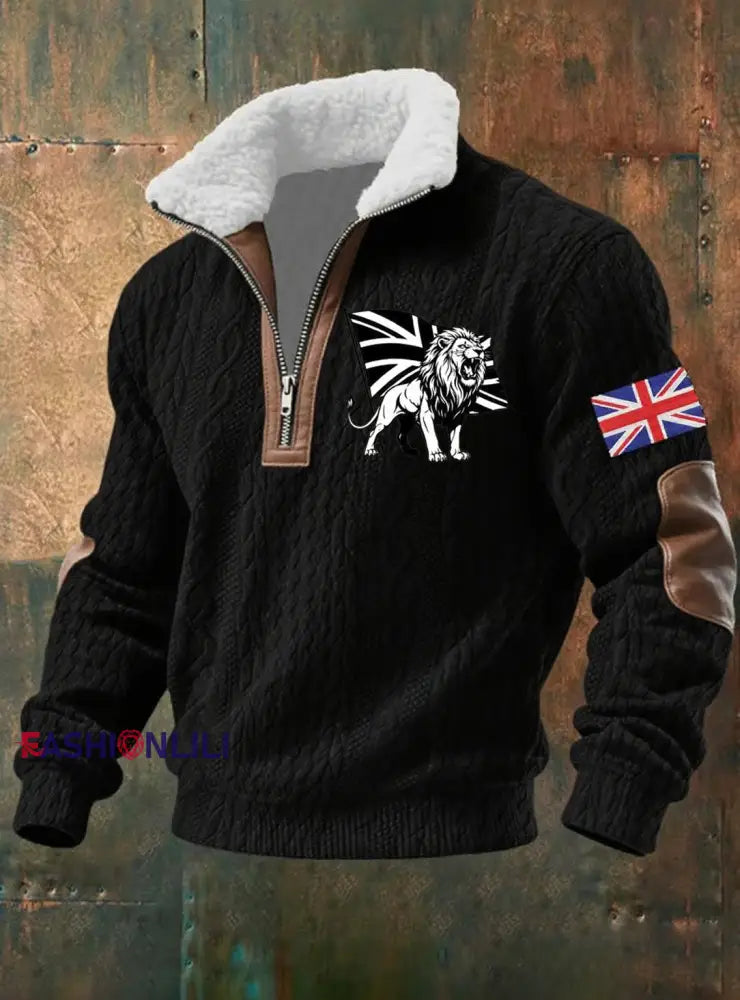 Men’s Vintage England Flag Lion Printed Sweatshirt Black / S