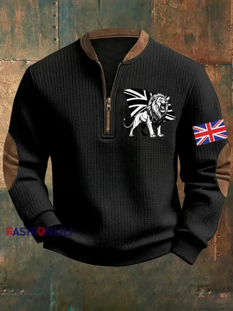 Men’s Vintage England Flag Lion Printed Sweatshirt Black / S