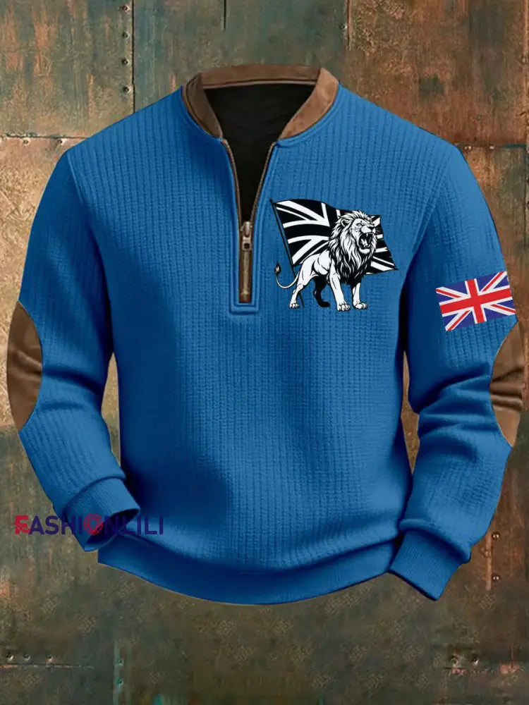 Men’s Vintage England Flag Lion Printed Sweatshirt Blue / S