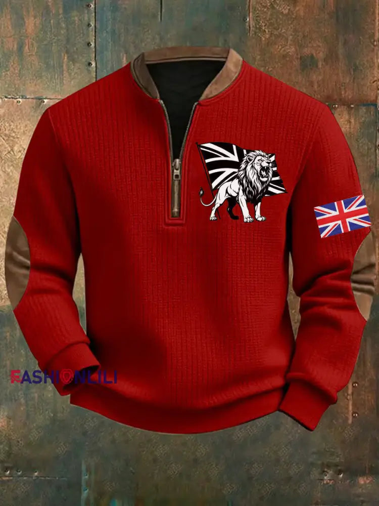 Men’s Vintage England Flag Lion Printed Sweatshirt Red / S