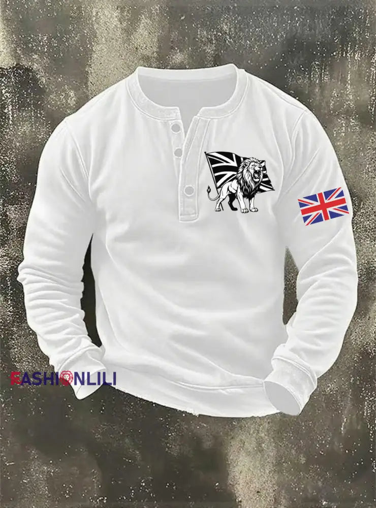 Men’s Vintage England Flag Lion Printed Sweatshirt White / S