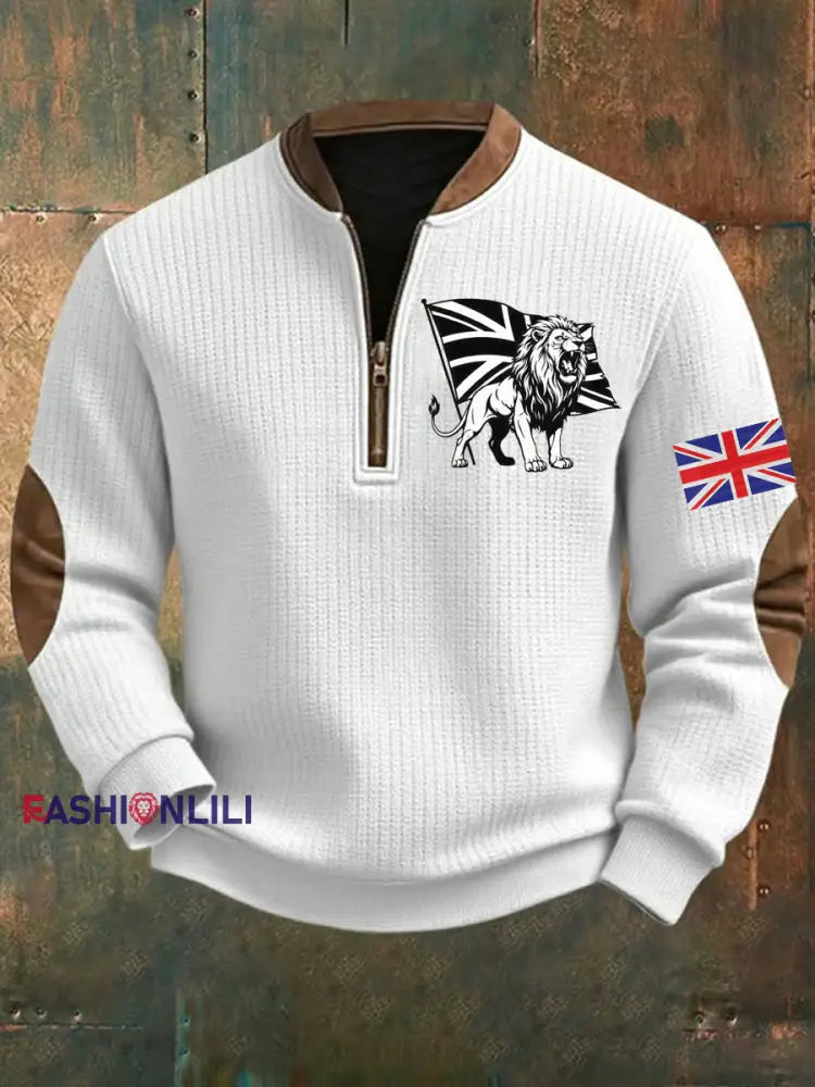Men’s Vintage England Flag Lion Printed Sweatshirt White / S