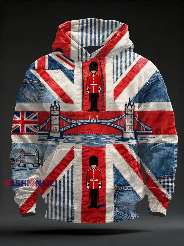 Men’s Vintage England Flag Oversized Drop-Shoulder Hoodie with Pockets As picture / S