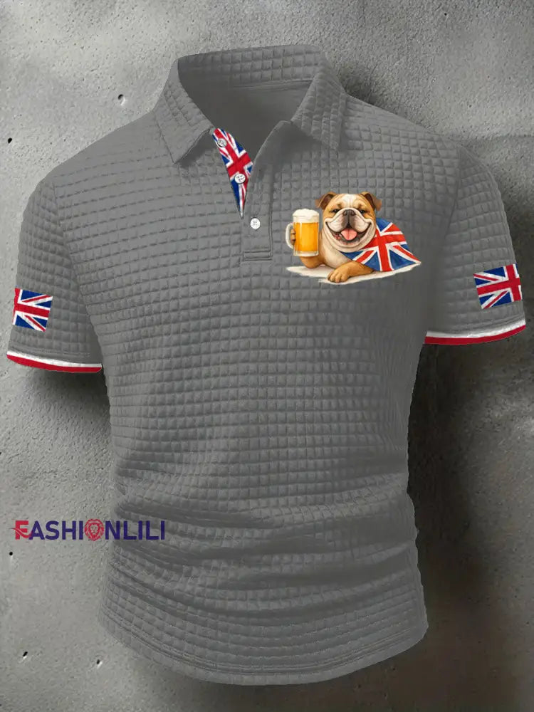 Men’s Vintage England Flag Printed Casual Tops Gray / S