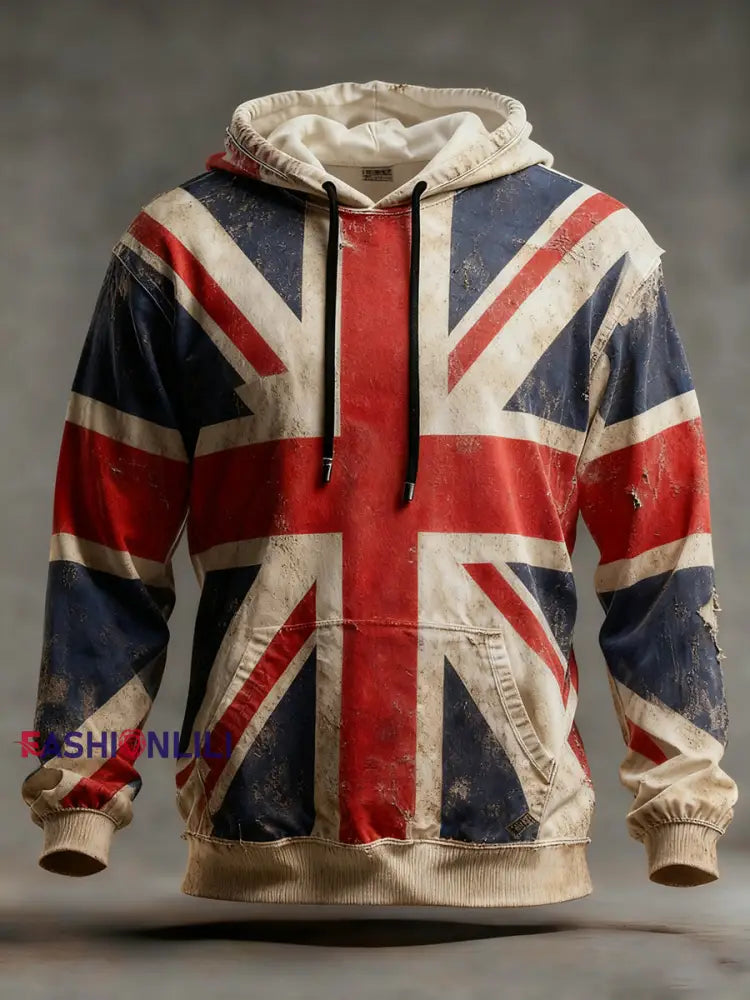 Men’s Vintage England Flag Printed Hoodie As picture / S