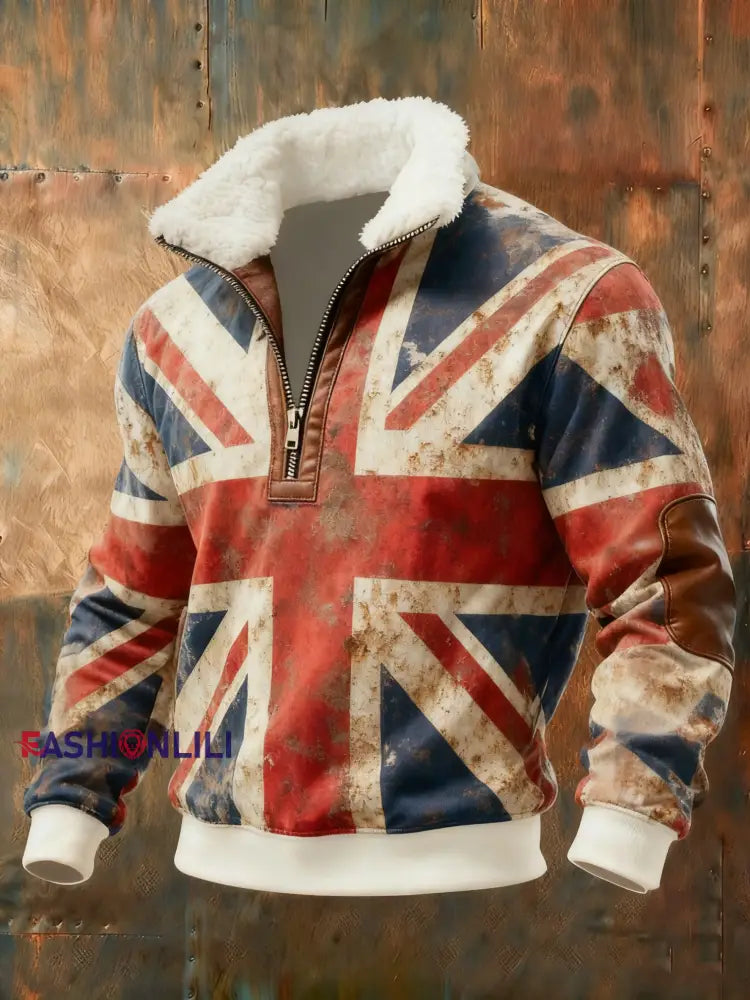 Men’s Vintage England Flag Printed Sweatshirt As picture / S