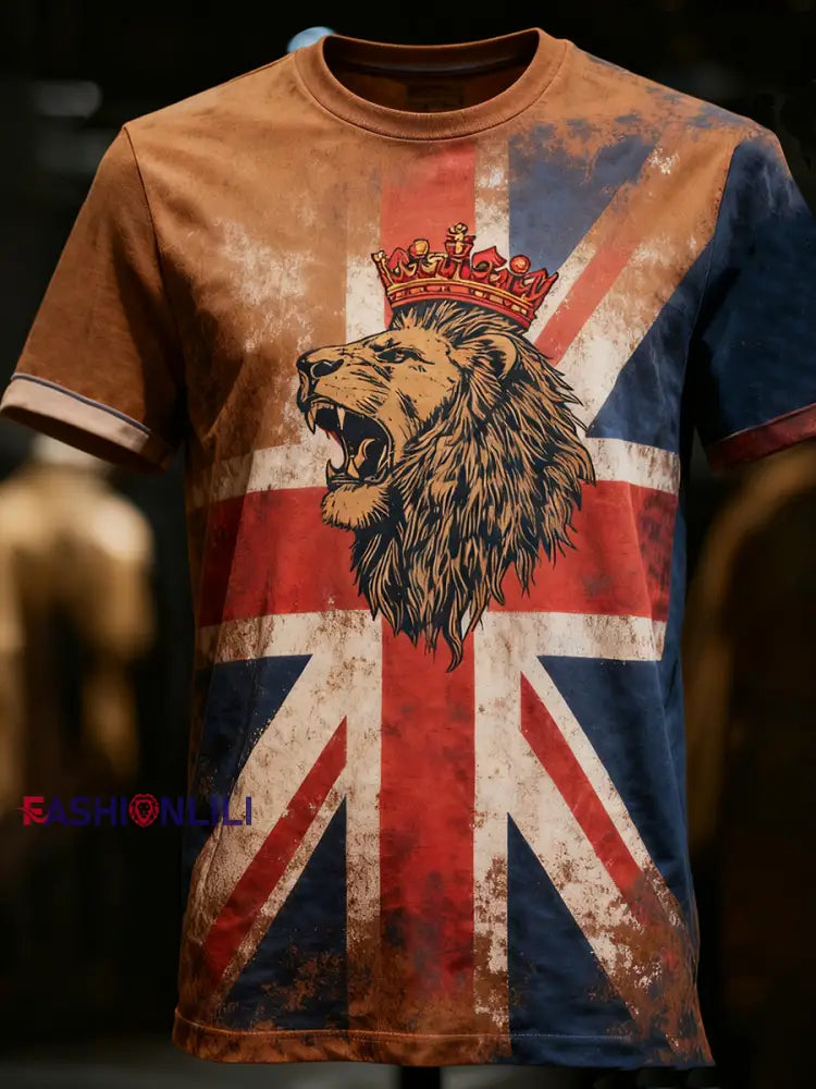 Men’s Vintage UK Flag Printed T-shirt As picture / S