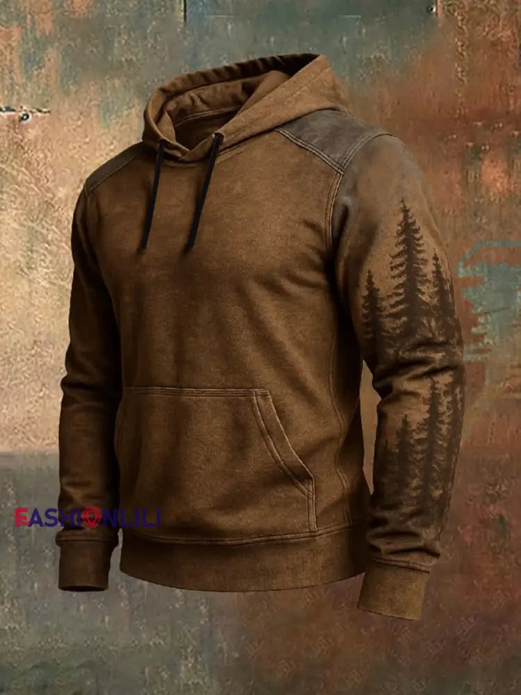 Men’s Vintage West Oversized Drop-Shoulder Hoodie Dark Brown / S