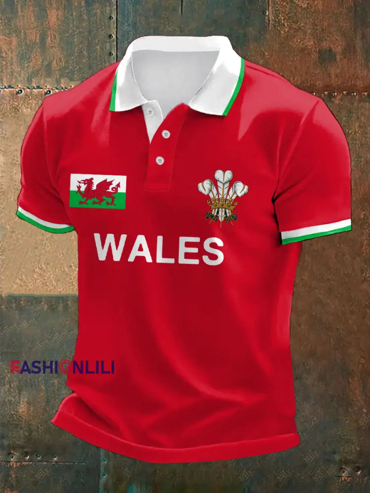 Men’s Wales Rugby Lover CYMRU Printed Casual Tops Red / S