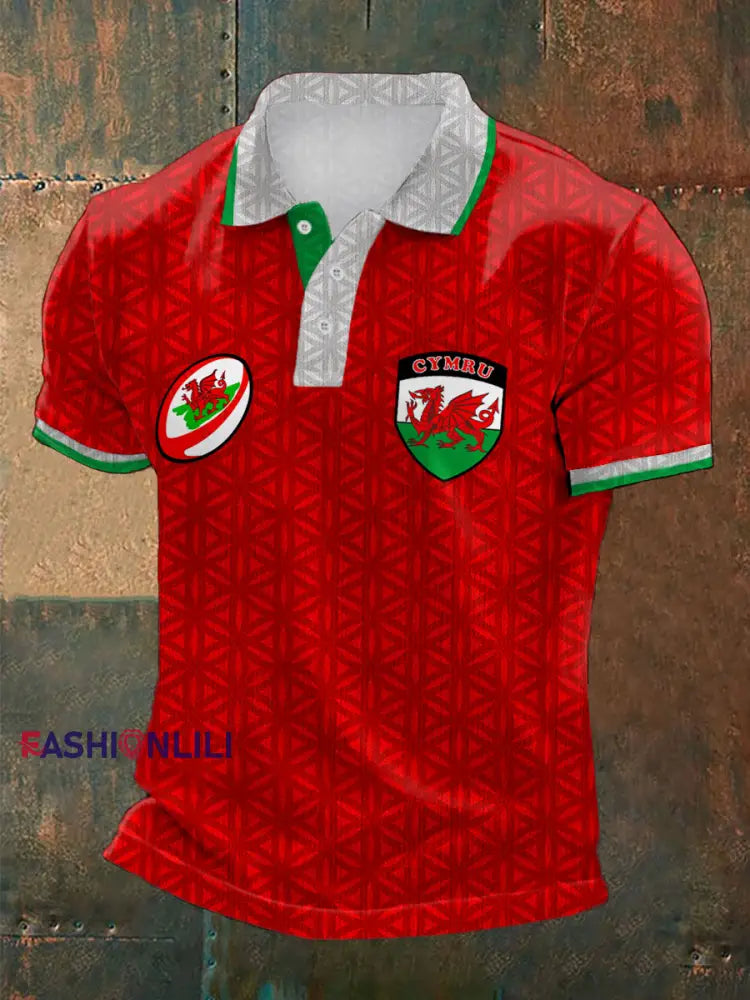 Men’s Wales Rugby Lover CYMRU Printed Casual Tops Red / S