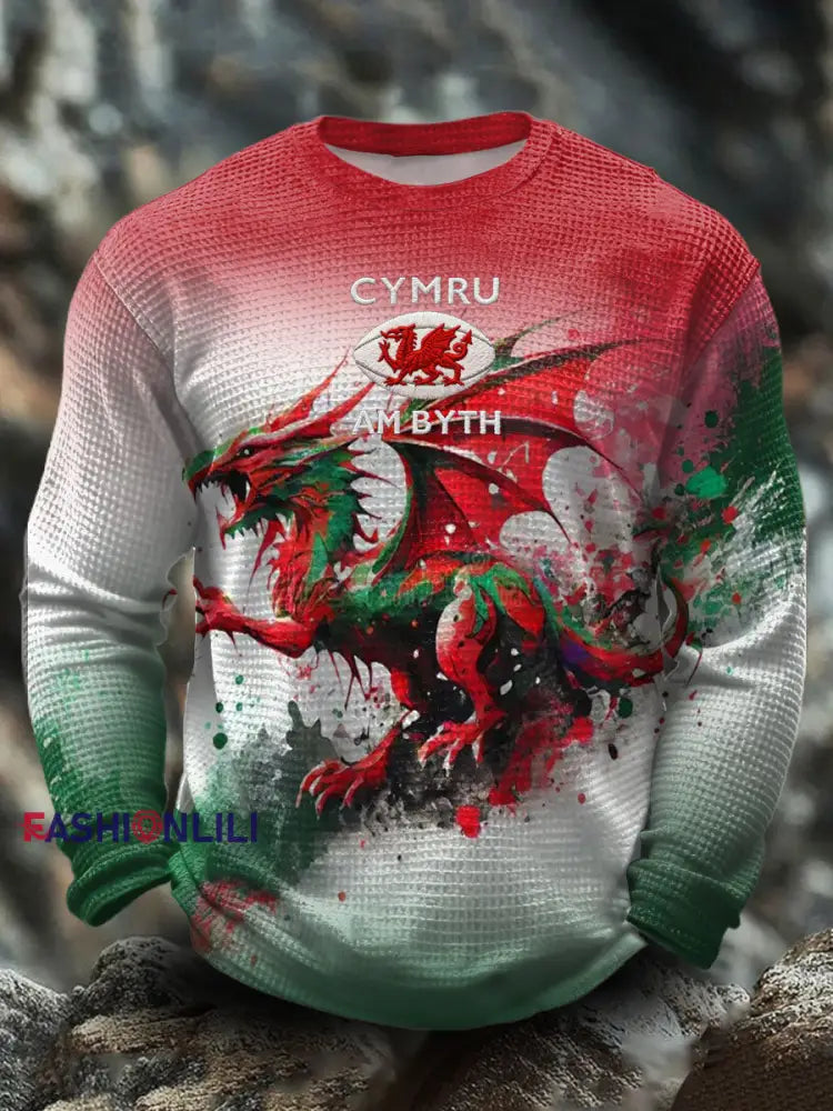 Men’s Wales Welsh Lover Printed Waffle Tops As picture / S