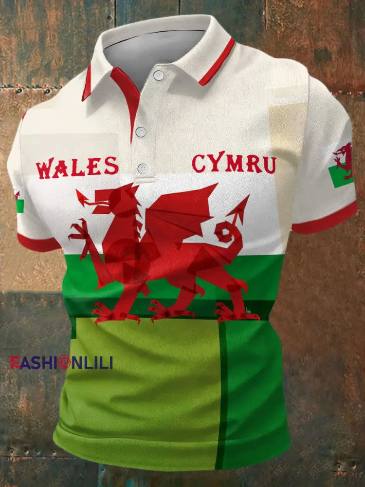 Men’s Wales Welsh Rugby Lover Printed Casual Tops As picture / S