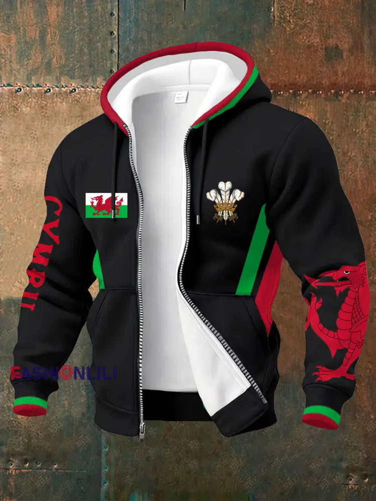 Men’s Wales Welsh Rugby Lover Printed Coat Black / S