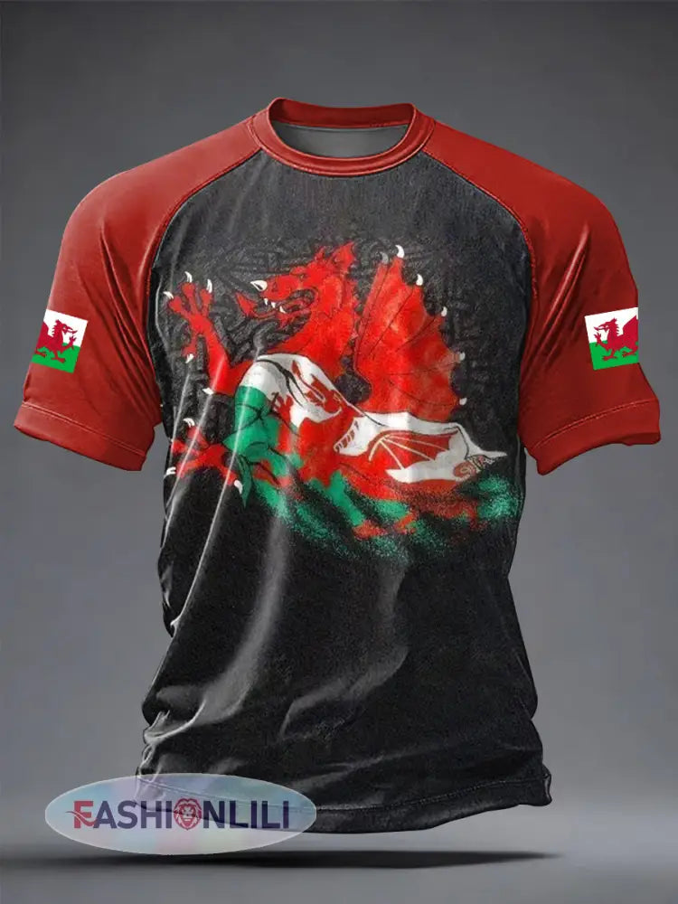 Men’s Welsh Dragon Printed Casual short sleeves t-shirt - As picture / S