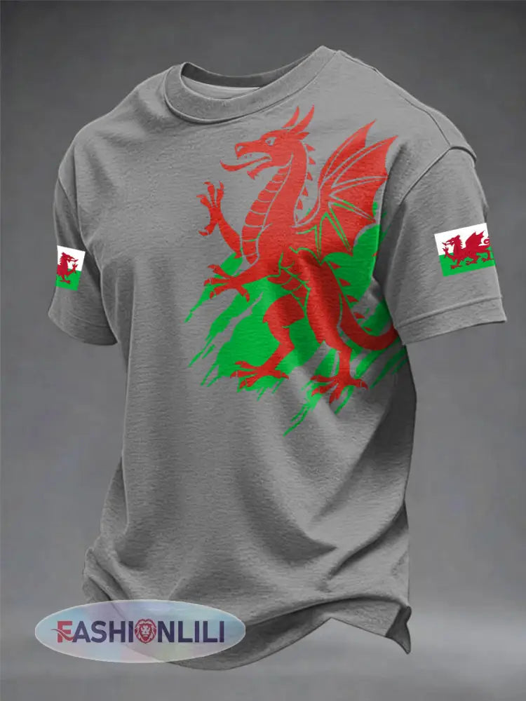 Men’s Welsh Dragon Printed T-shirt - Gray / S