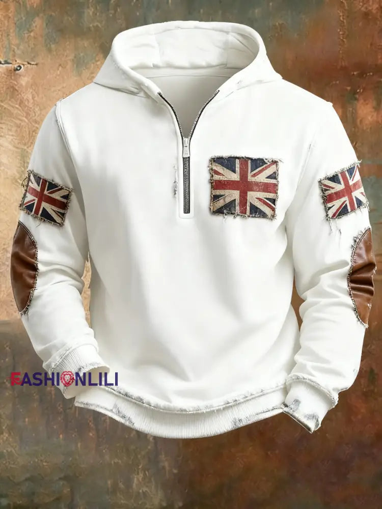 Men’sbritish flag patchwork Printed Hoodless drawstring sweatshirt Black / S