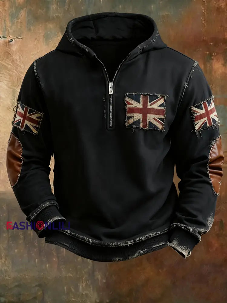 Men’sbritish flag patchwork Printed Hoodless drawstring sweatshirt White / S