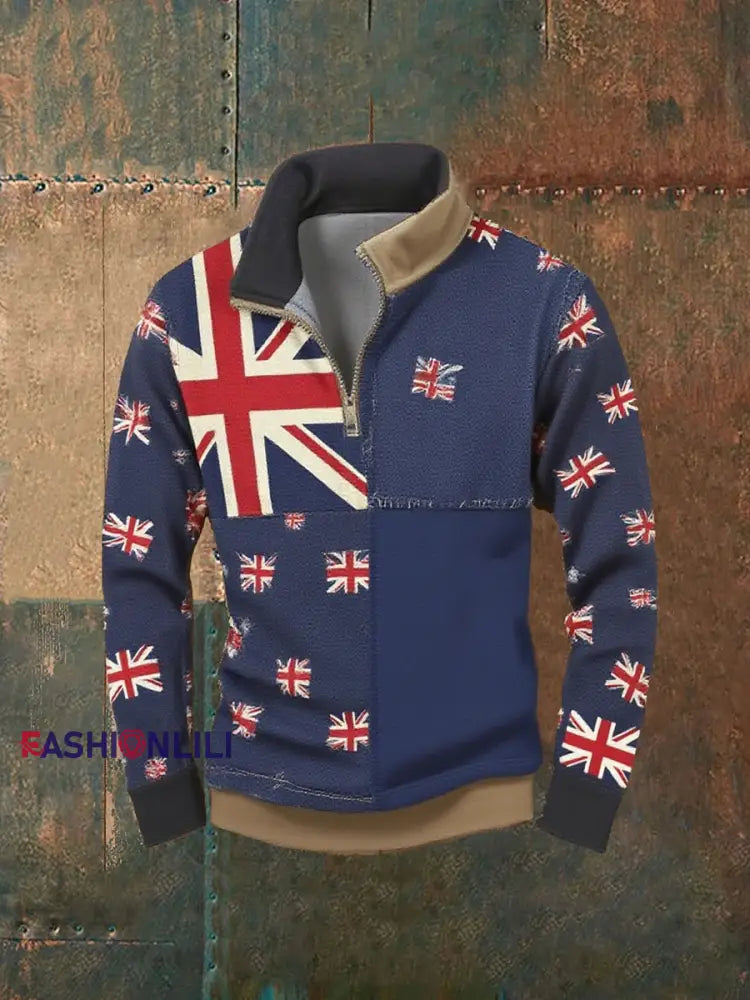 Men’sbritish flag patchwork Printed sweatshirt As picture / S