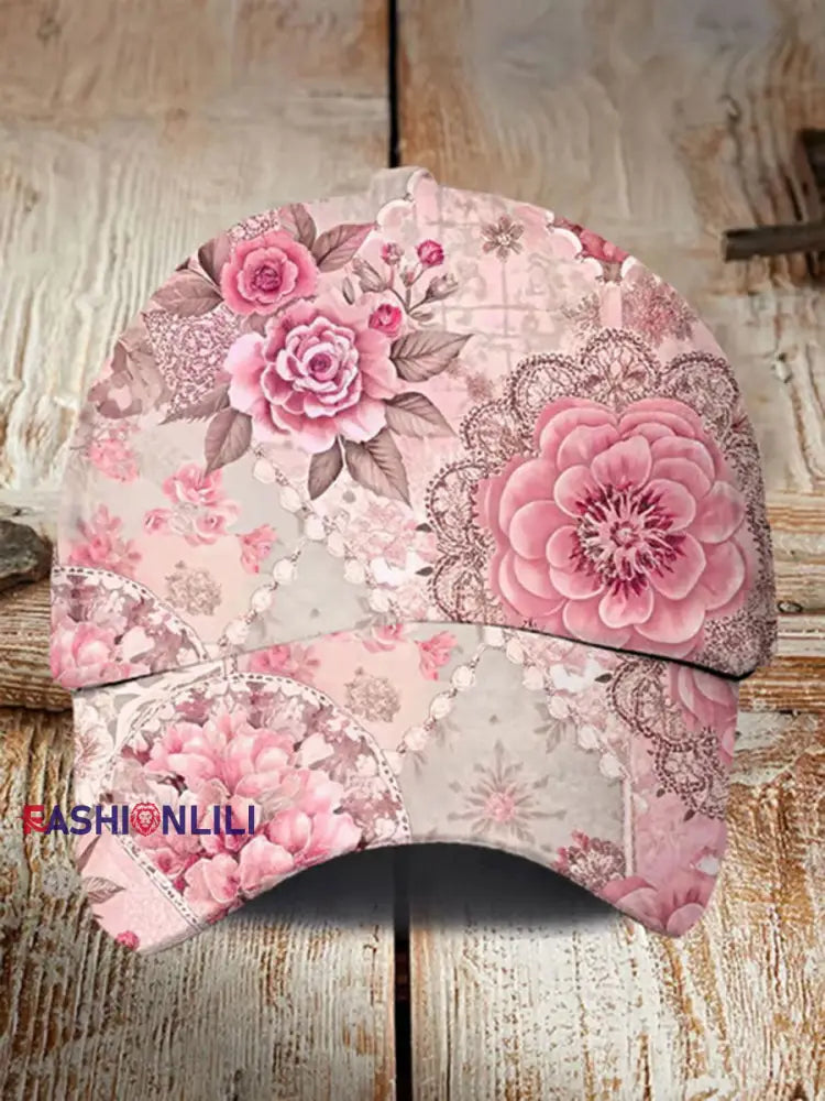 Pink Floral Print Casual Unisex Hat Pink / S