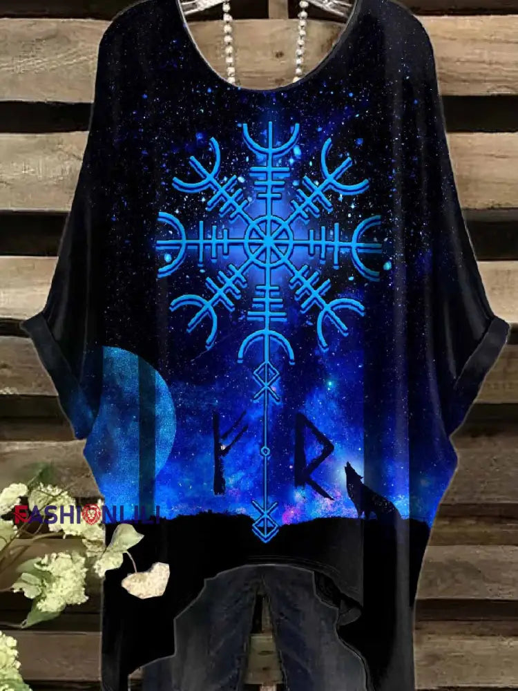 Retro Viking Print Casual Topp För Kvinnor As picture / S