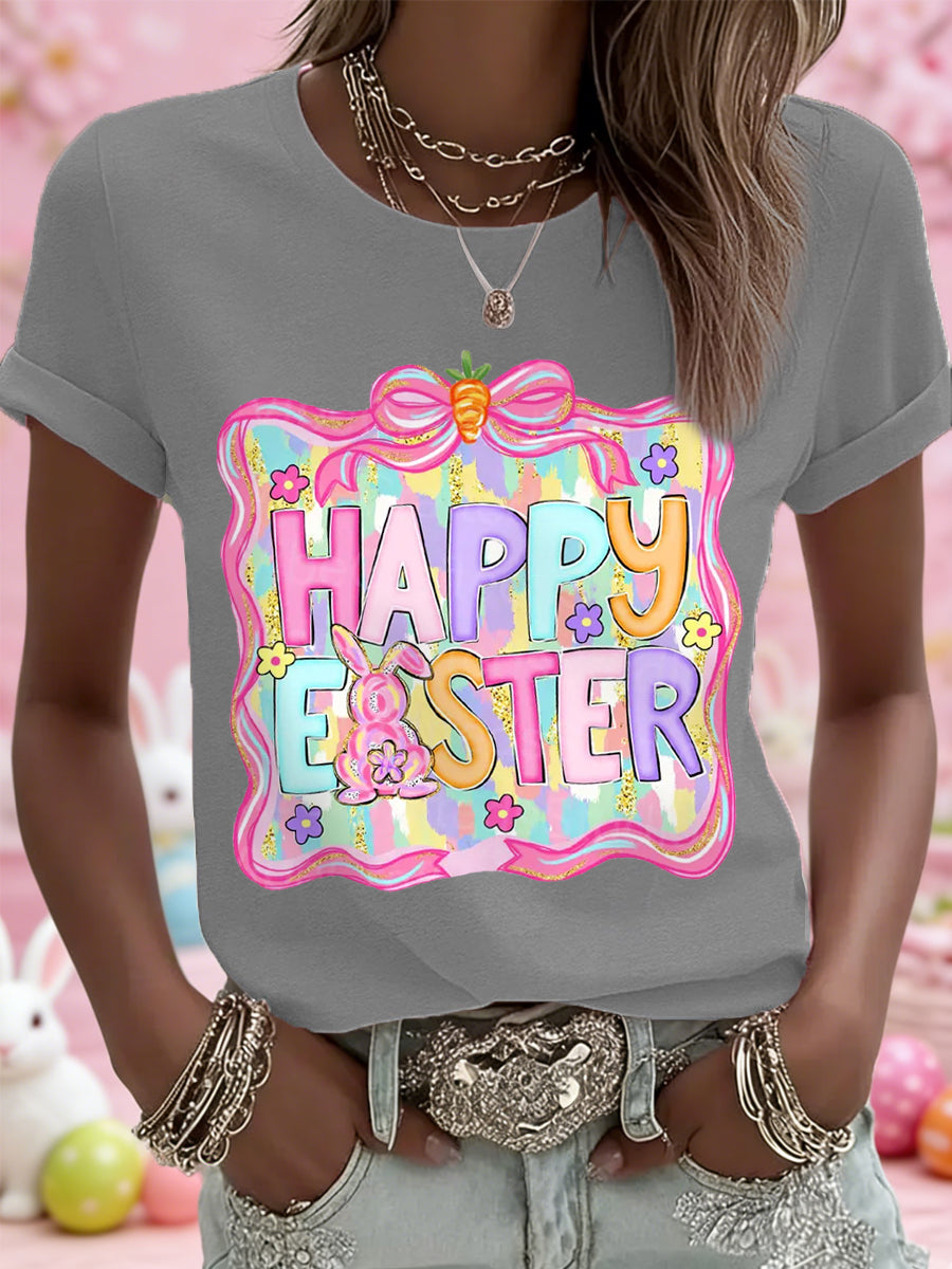 Women's Happy Easter Print Casual Tee