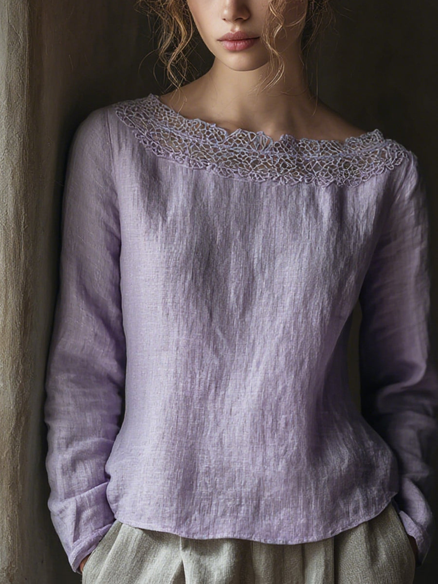 Women's Elegant Lace Patchwork Linen Shirt
