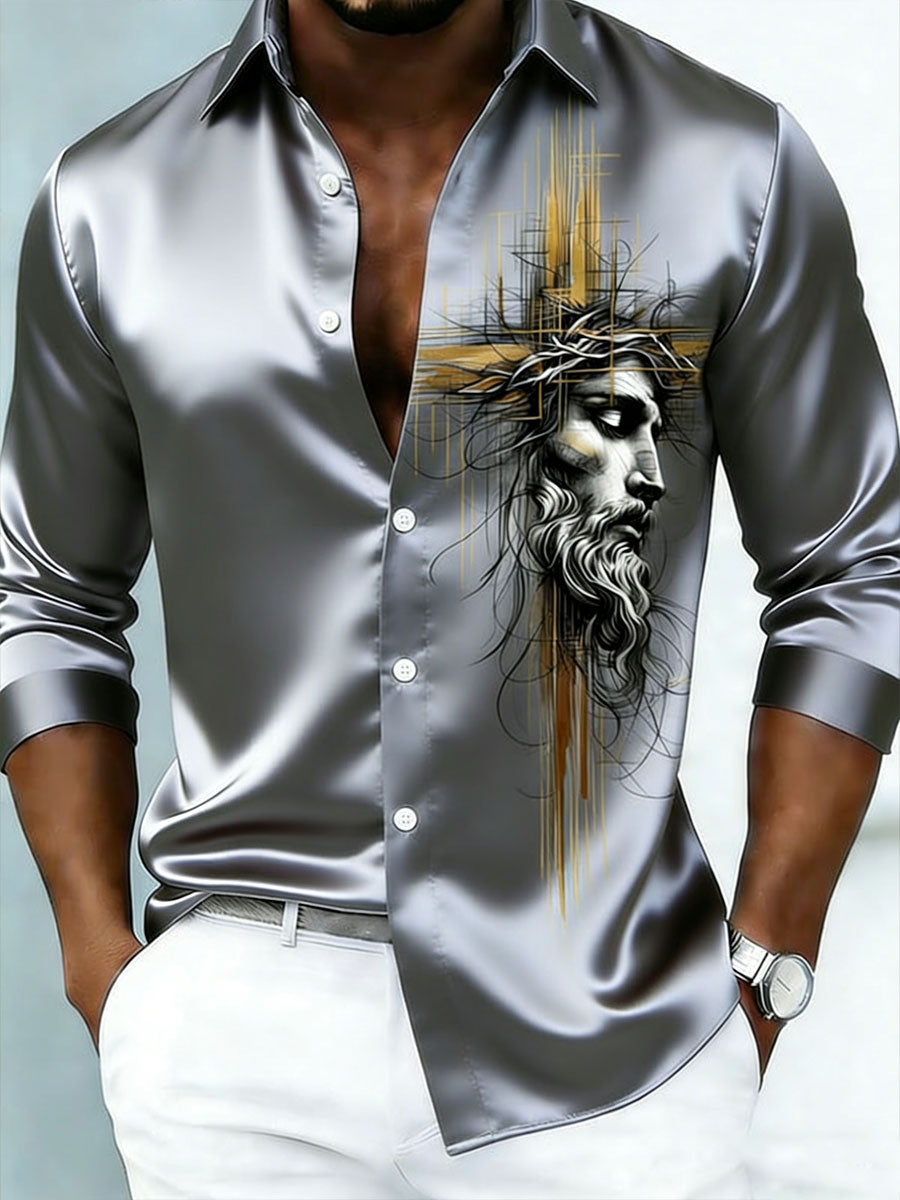 Men's Jesus Cross Satin Shirt