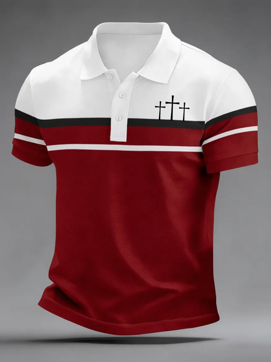 Men's Cross Faith Stripes Print Casual Top