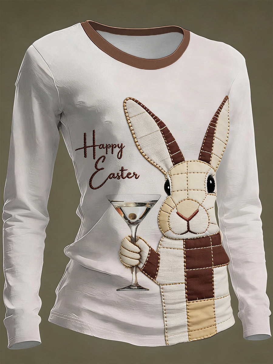 Women's Easter Bunny Art Round neck long sleeve T-shirt