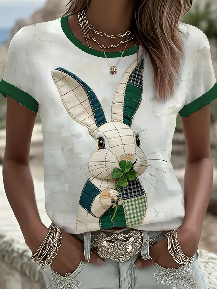 Women's Cute Bunny Art Short Sleeve T-shirt