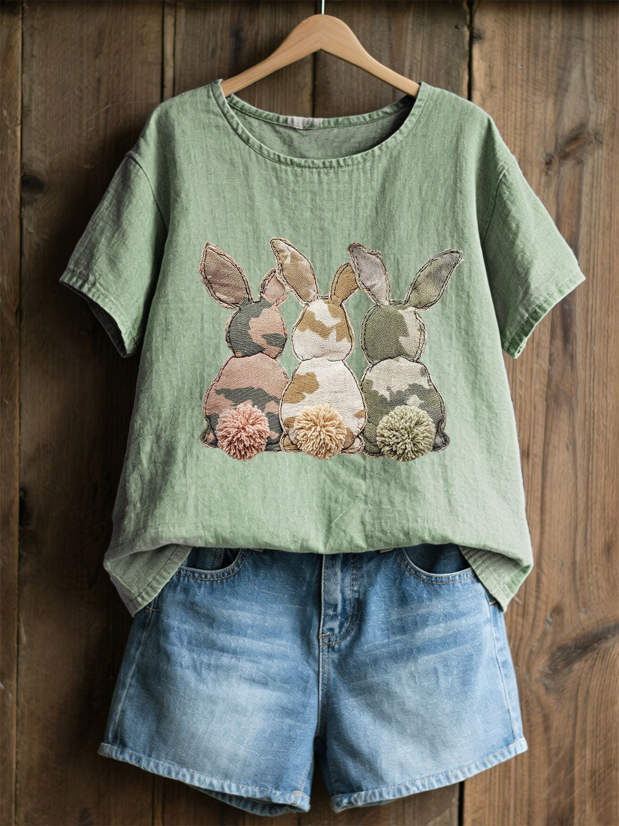 Women's Rabbit Patchwork Art Print Casual Top