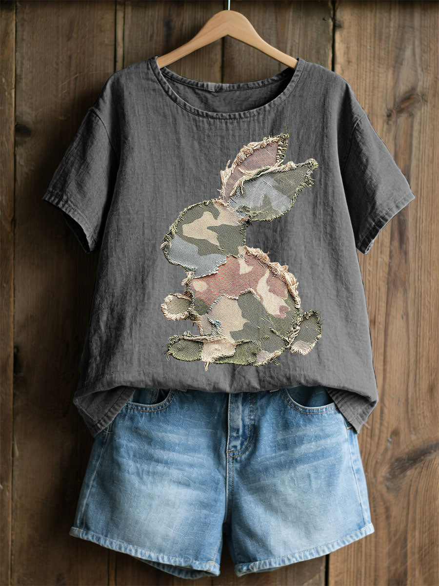Women's Rabbit Patchwork Art Print Casual Top