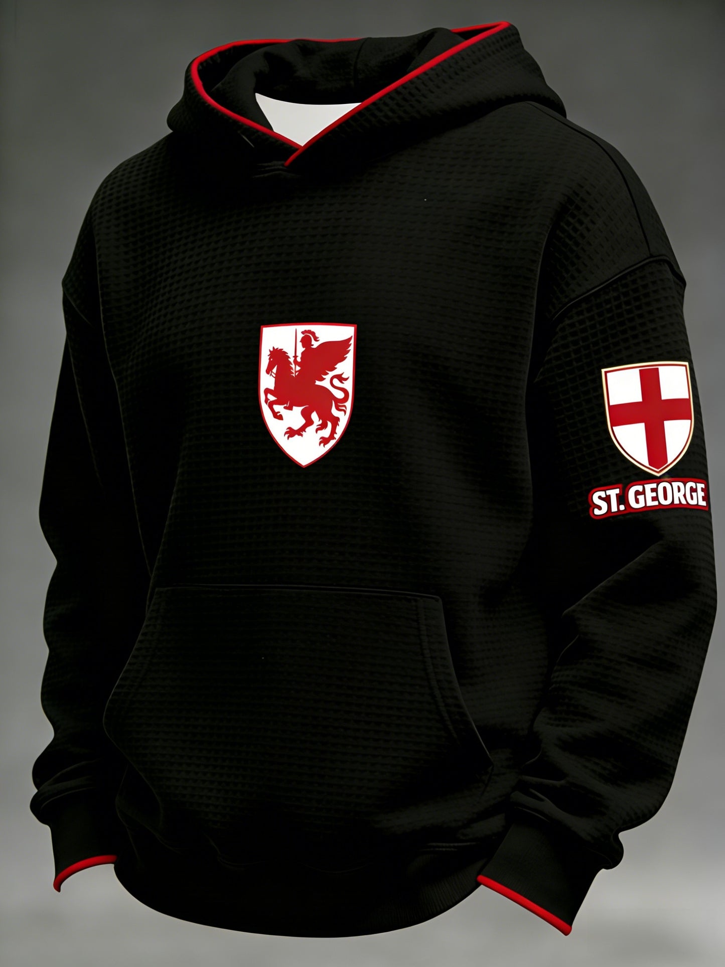 Men's Retro St George's Day Casual Waffle Hoodie Sweatshirt