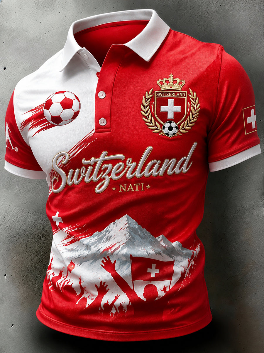 Men's Short-Sleeve Polo Shirt With Football-Themed Print