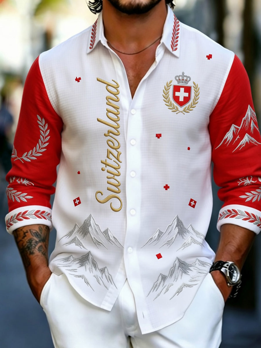Men's Swiss Football Fan Art Print Casual Shirt