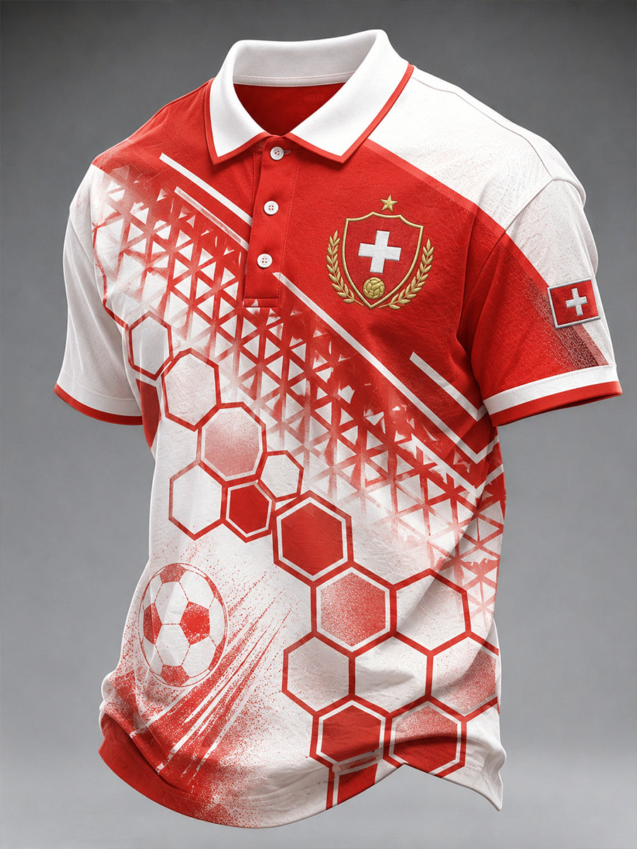 Men's Short-Sleeved Polo Shirt With Football Print