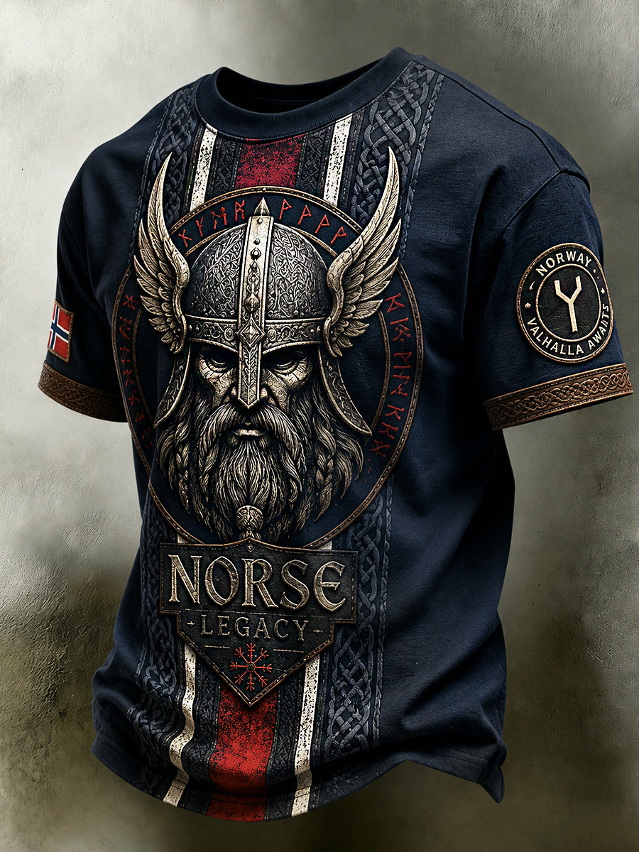 Men's Retro Nordic Style Norwegian Art Print Casual Polo Shirt
