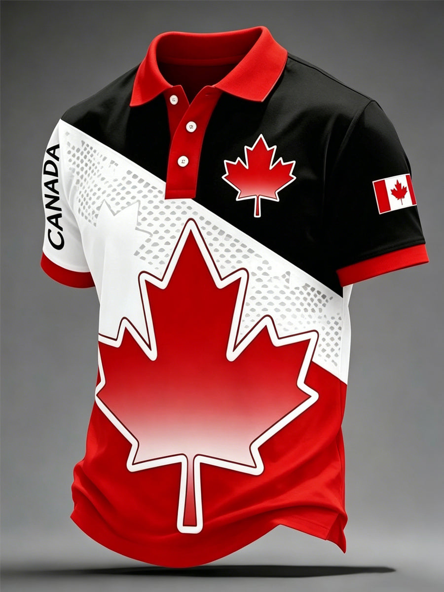 Men's Canadian Maple Leaf Print Casual Polo