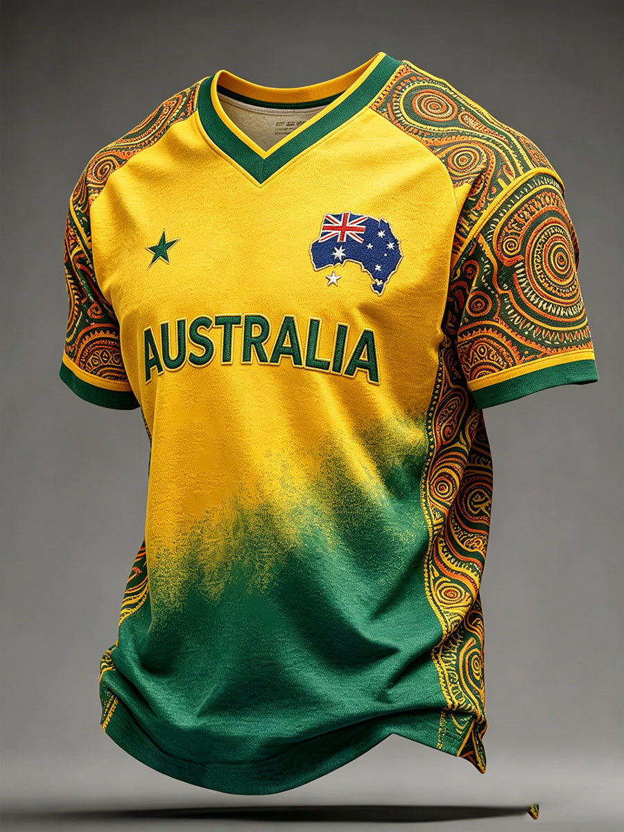 Men's Australia Football Lover Art Printed V-Neck T-Shirt