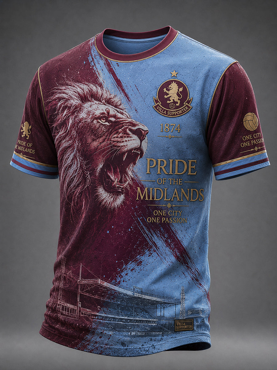 Retro Aston Villa Football Fan Art Print Casual Jersey
