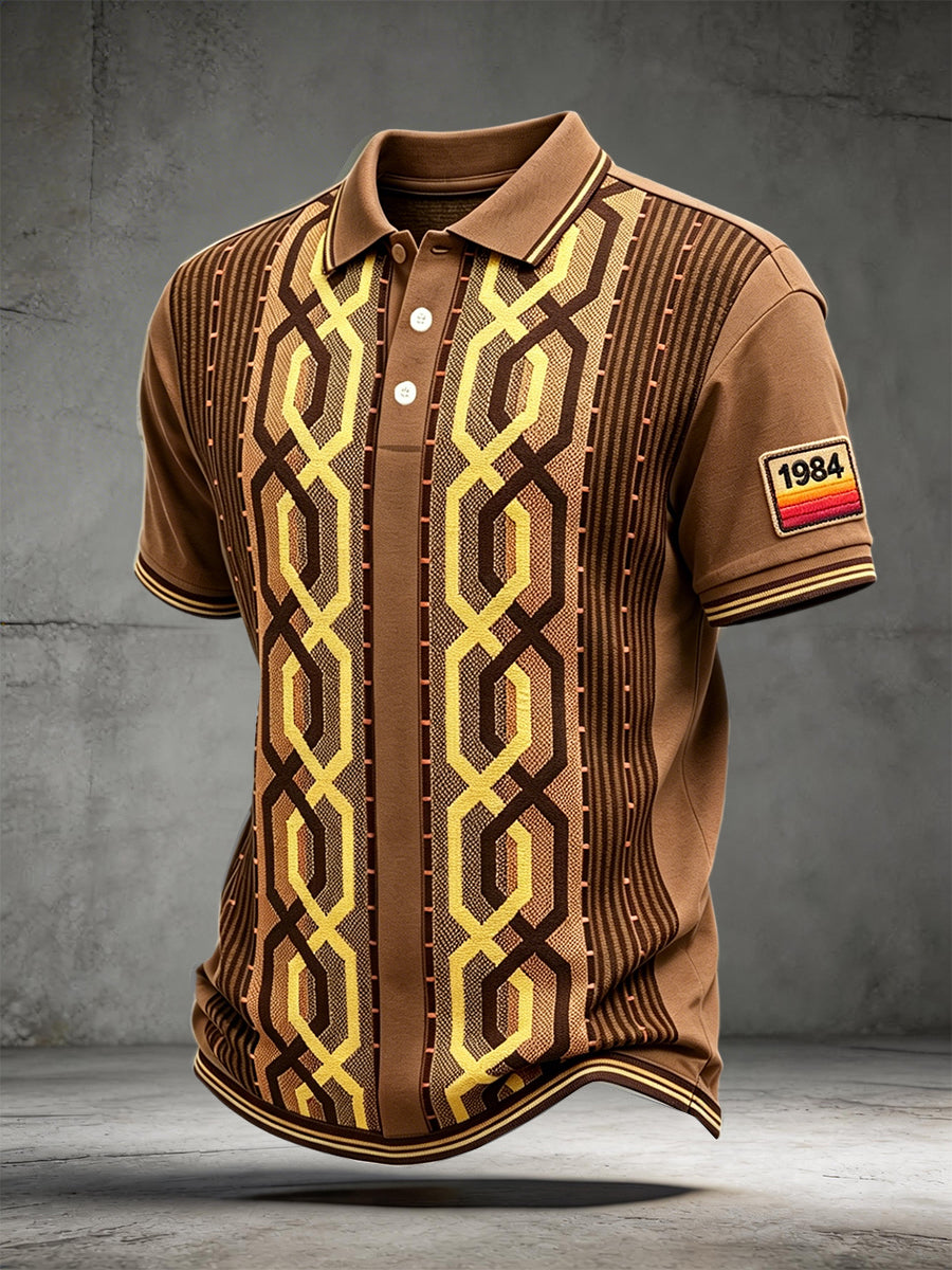 Men's The Stone Rose Band Creative Striped Print Casual Polo Shirt