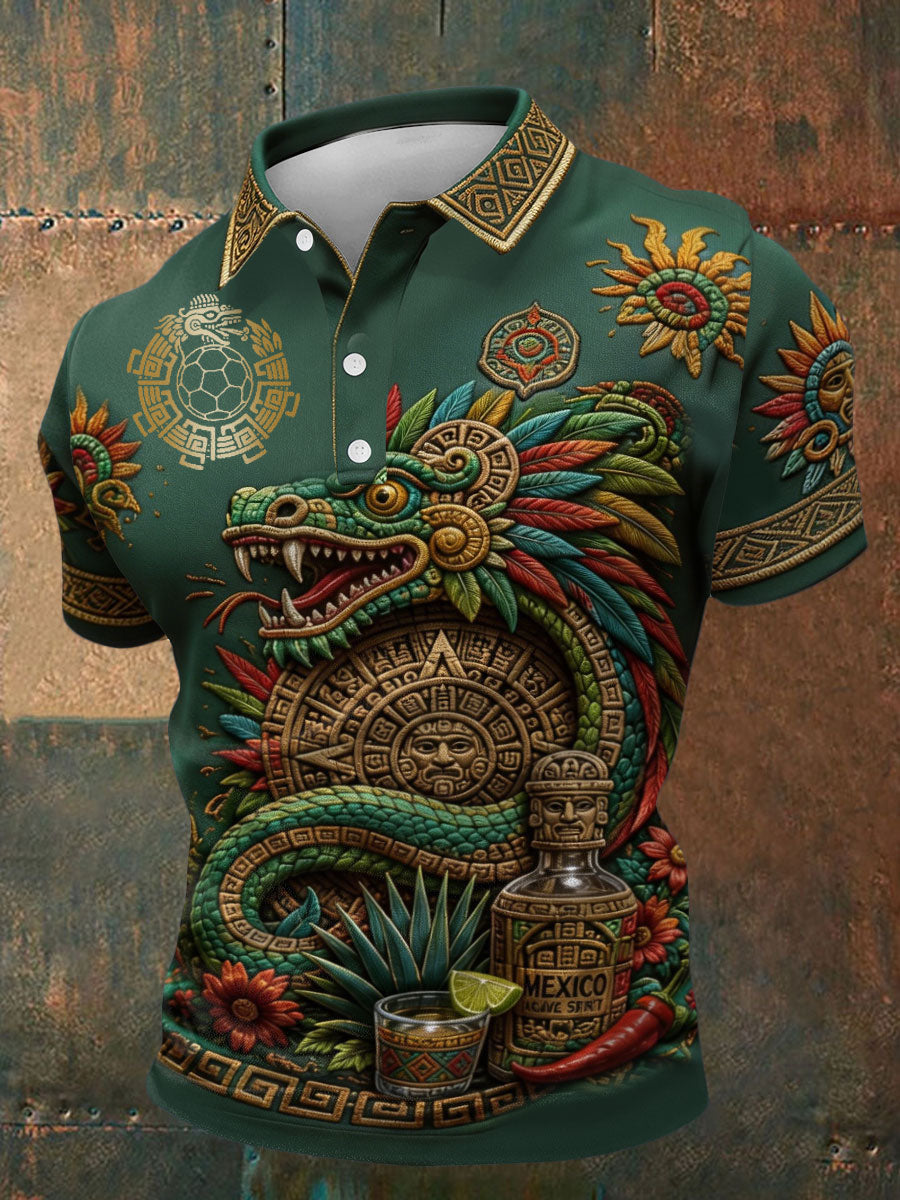 Men's Mexico Football Lover Floral Art Printed Casual Tops