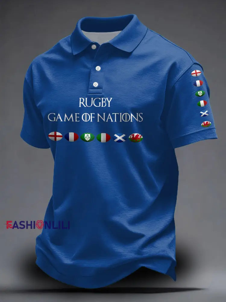 Unisex 6 Nations Rugby Lover Printed Casual Tops Blue / S