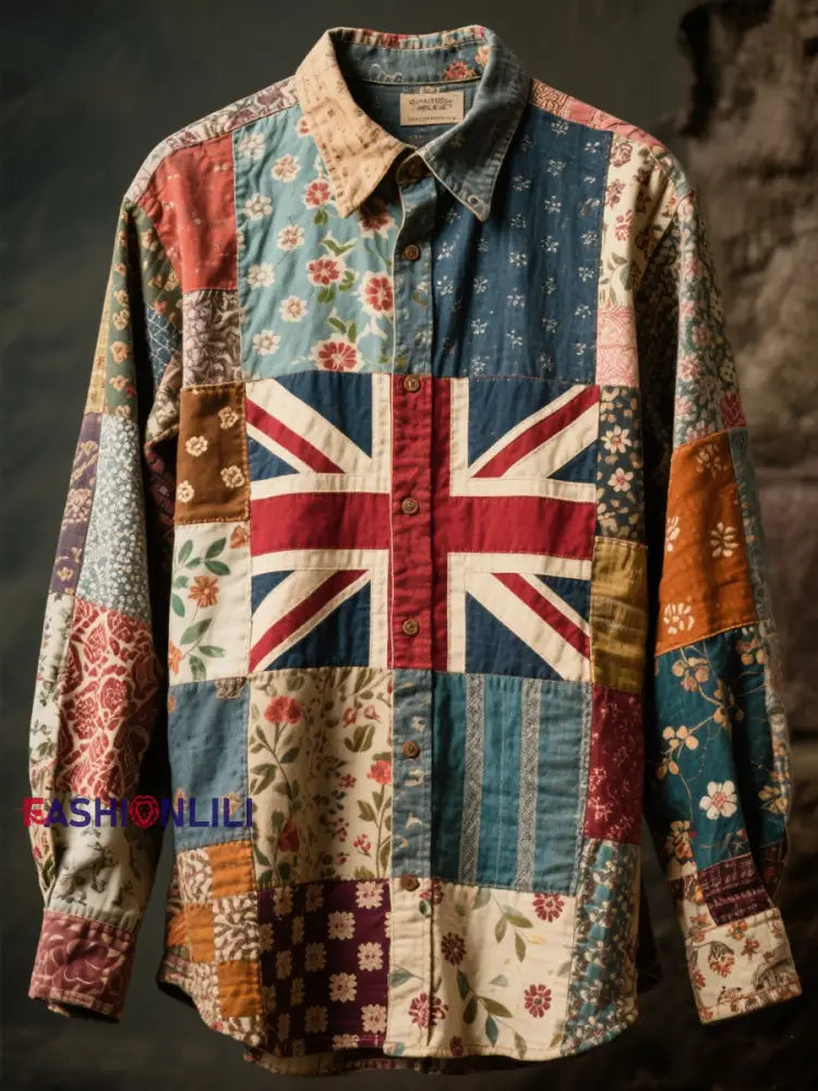 Unisex British Flag Patchwork Printed Shirt As picture / S