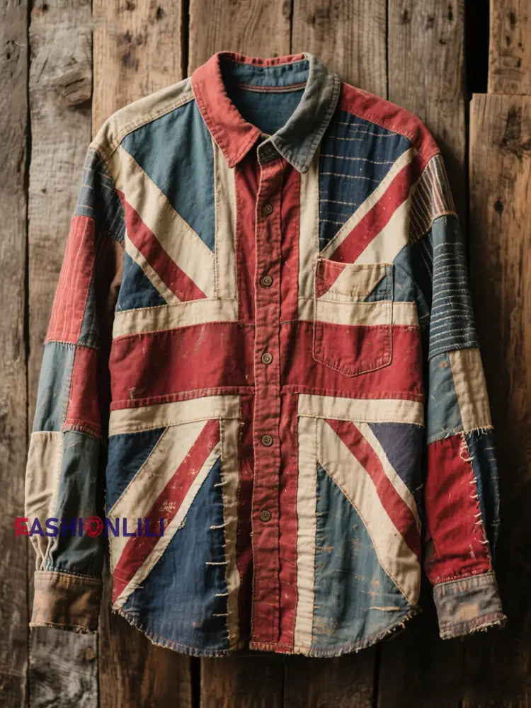 Unisex British Flag Patchwork Printed Shirt As picture / S