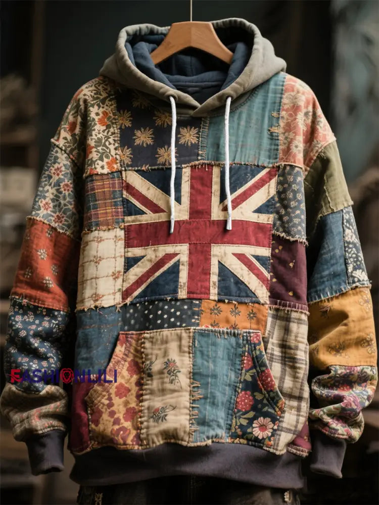 Unisex British Flag Printed Casual Oversized Drop-Shoulder Hoodie with Pockets As picture / S