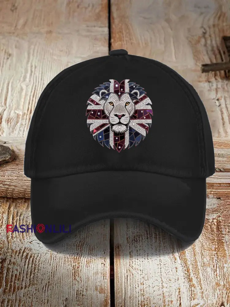 Unisex British imitation diamond hot drilling Print Hat Black / ONE